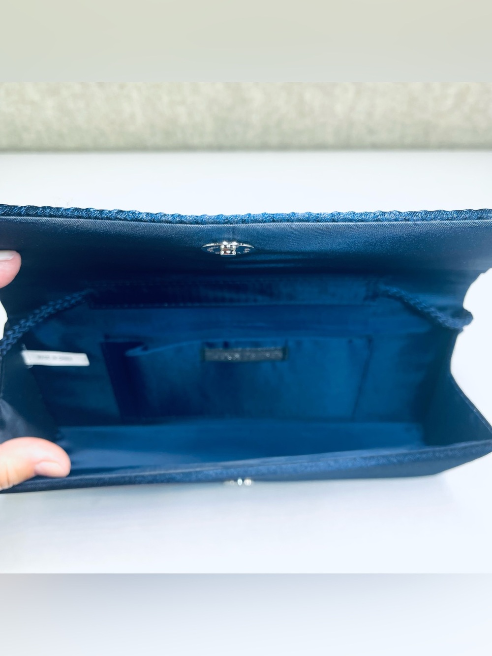 Purse Clutch Satin Navy Blue Formal Wedding Prom Cocktail Party Mother of Bride - Picture 4 of 7